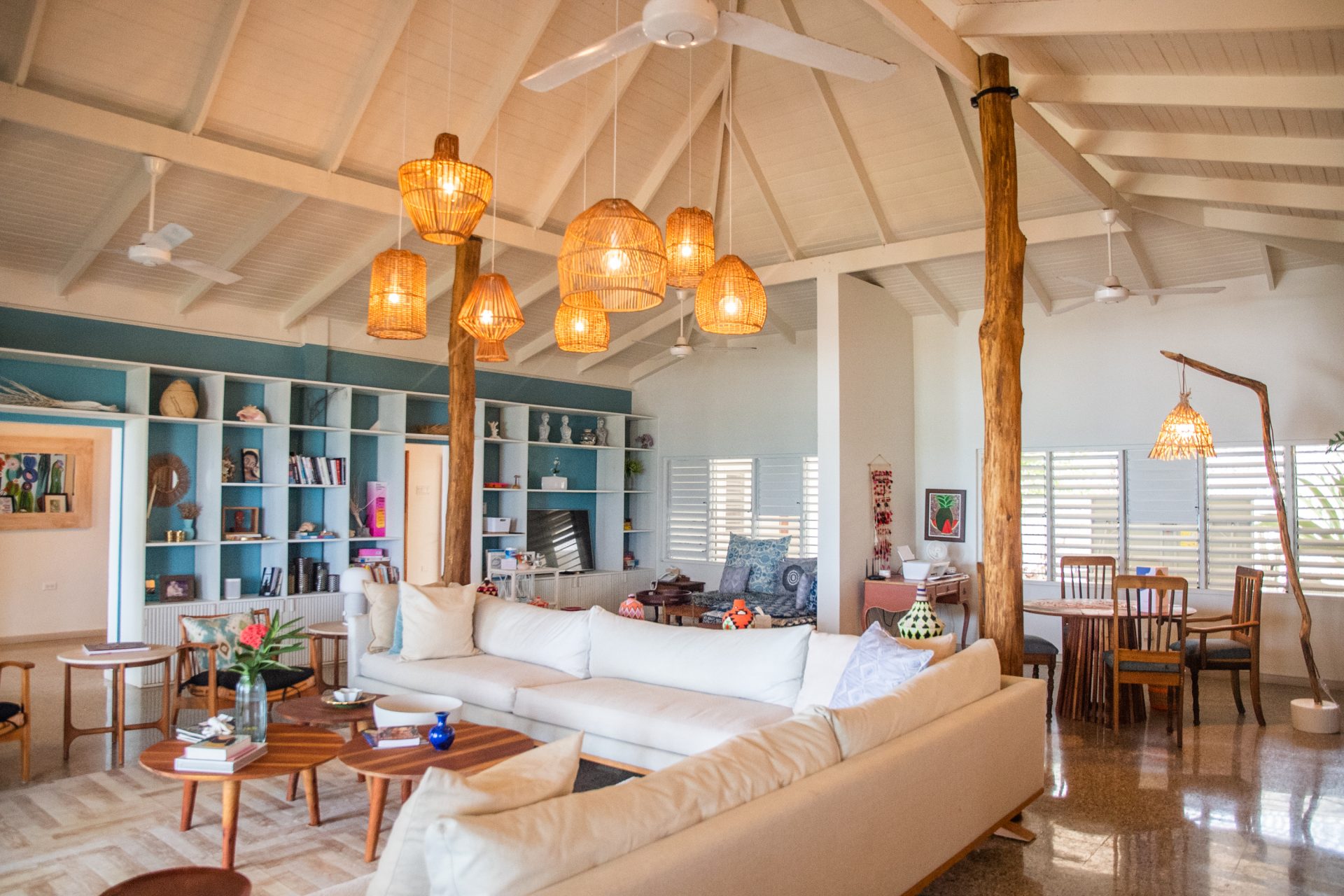 Spacious villa living area at Rainbow Tree psychedelic retreat.