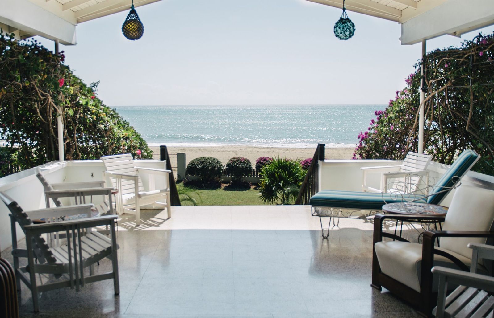 Ocean-view patio used for reflection at our Jamaica mushroom retreat.