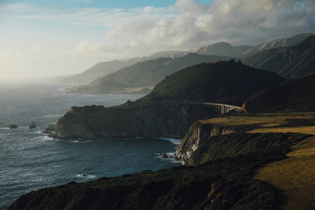 A view of the ocean and land close to Bixby Bridge in Big Sur, California